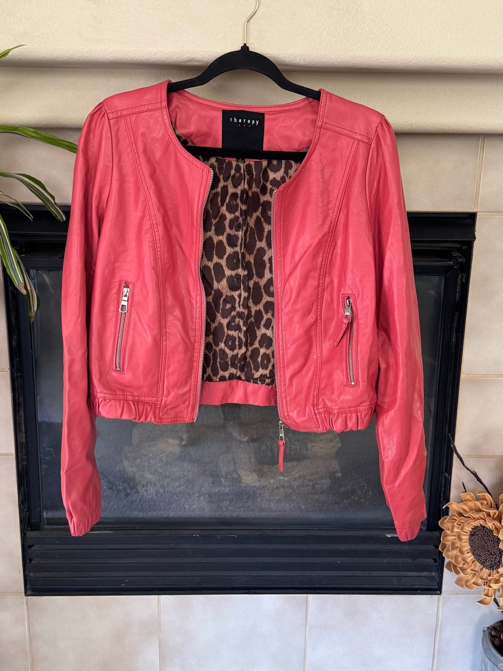 Therapy Lamb Leather Pink Jacket Womens Large Cropped Moto Zip